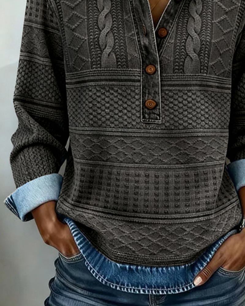 Sofia | Sudadera de punto trenzado con detalles en denim