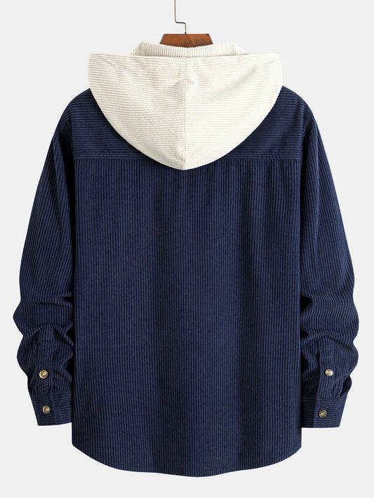 Camisa con capucha de pana de contraste de manga largaㅤㅤㅤ