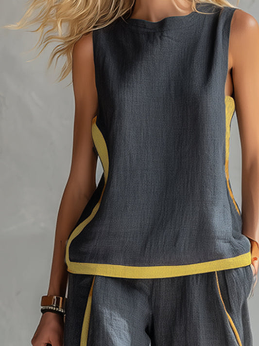 Leila – Conjunto de chaleco y pantalones gris bicolor