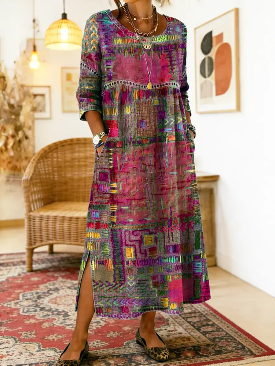 Manuela vestido Denim con patchwork étnico