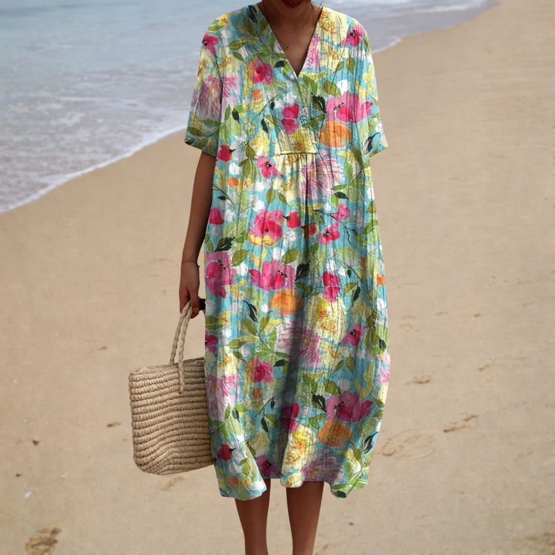 Celeste | Vestido largo con estampado floral de colores