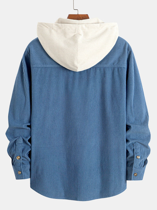 Camisa con capucha de pana de contraste de manga larga