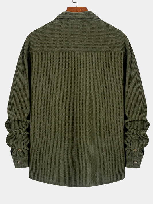 Camisa de botones con textura de gofre y mangas largas