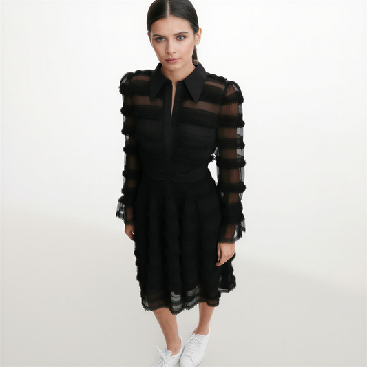 Vega | Vestido Negro Elegante Manga Larga