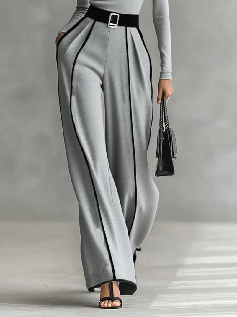 Solana™ - Conjunto de tops de cuello alto con mangas largas y pantalones de pierna ancha con cinturón