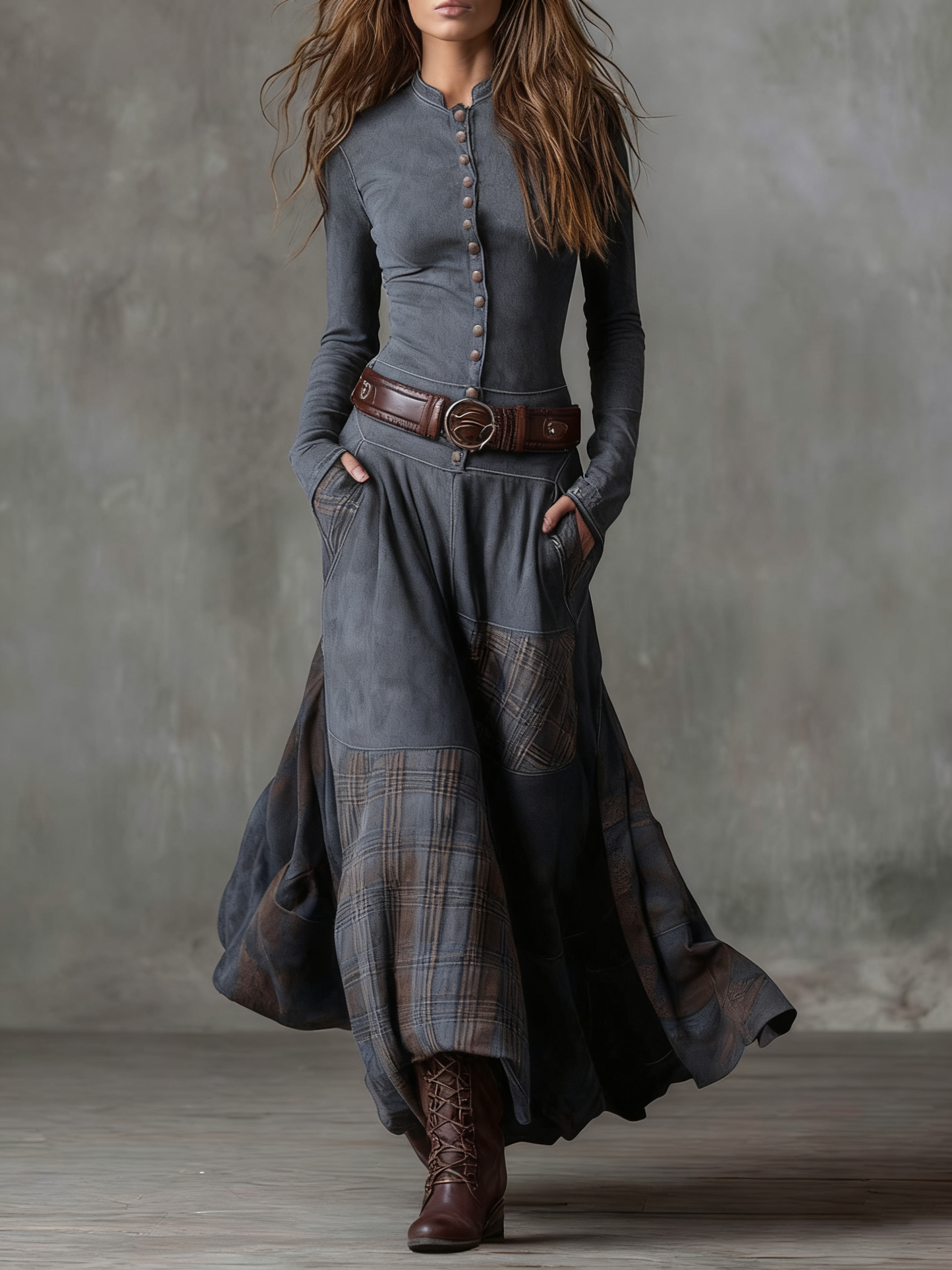 Azucena | Vestido maxi de ante con cinturón