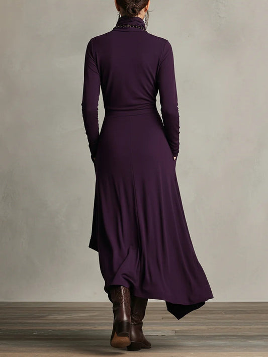 Ariadna | Vestido largo plisado asimétrico con cuello alto