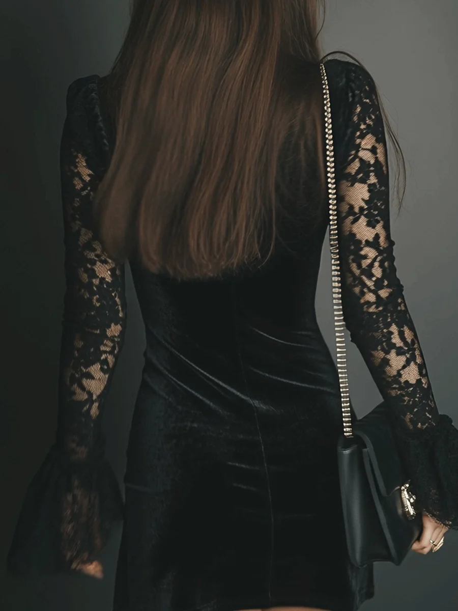 Vestido mini Luna de terciopelo y encaje