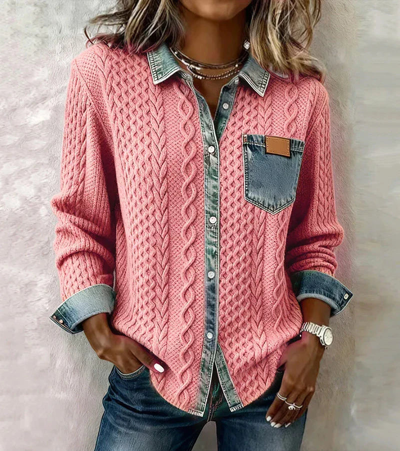 Aroa | Top de punto patchwork con detalles de denim