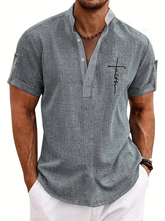 Francisco - Camisa Elegante de Manga Corta con Cuello Alto