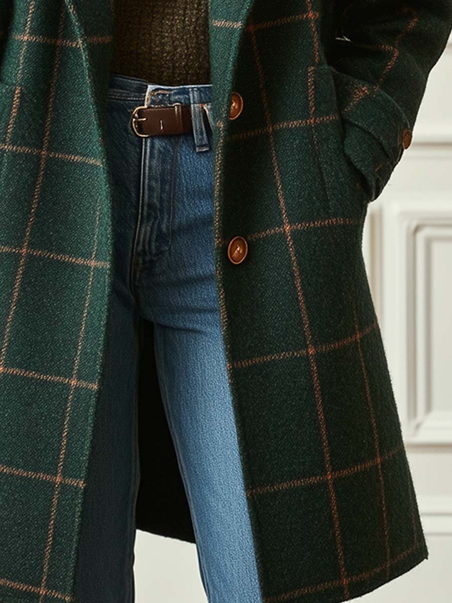 Florencia | Abrigo de Tweed a Cuadros con Solapas Retro