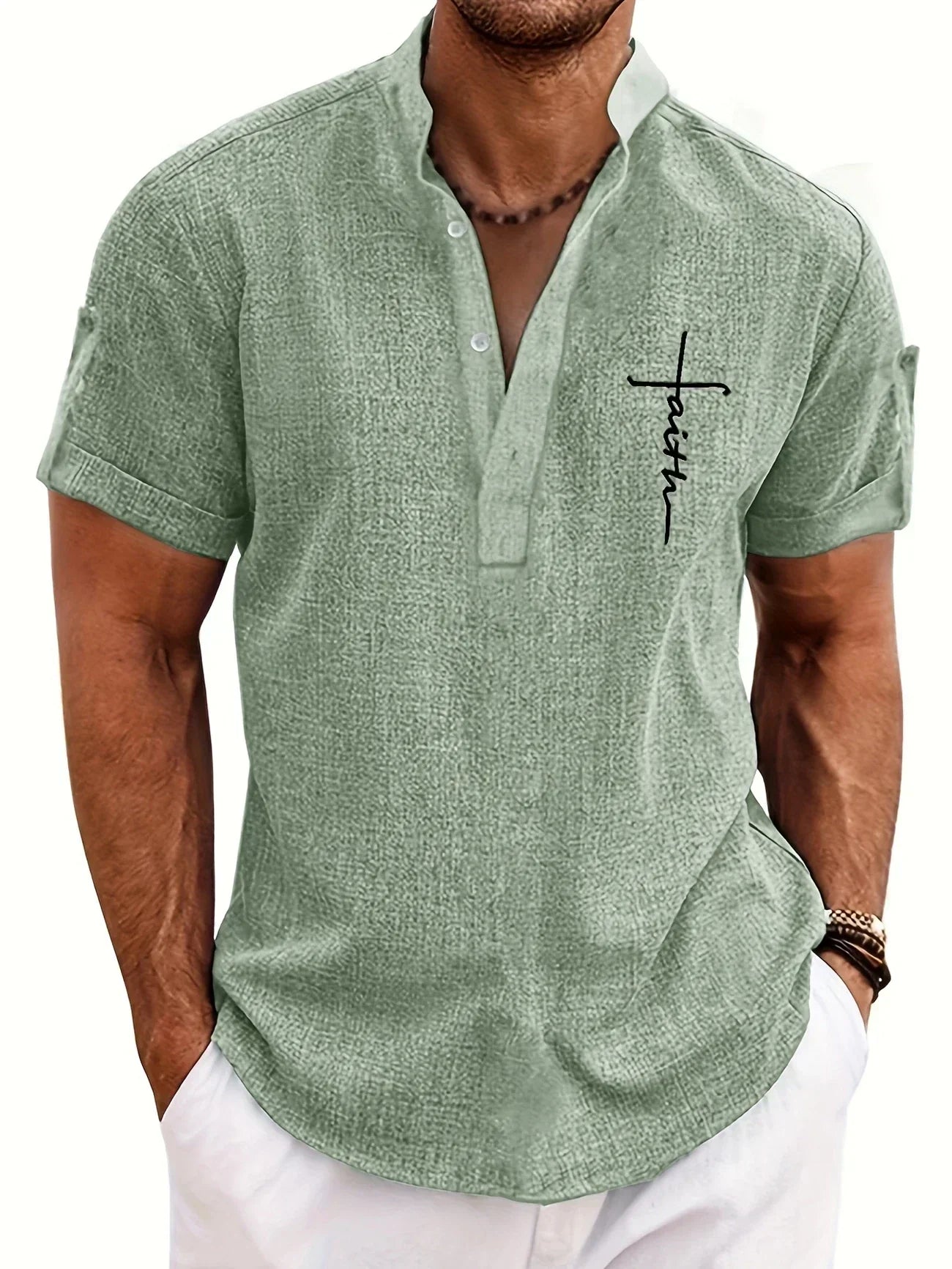 Francisco - Camisa Elegante de Manga Corta con Cuello Alto