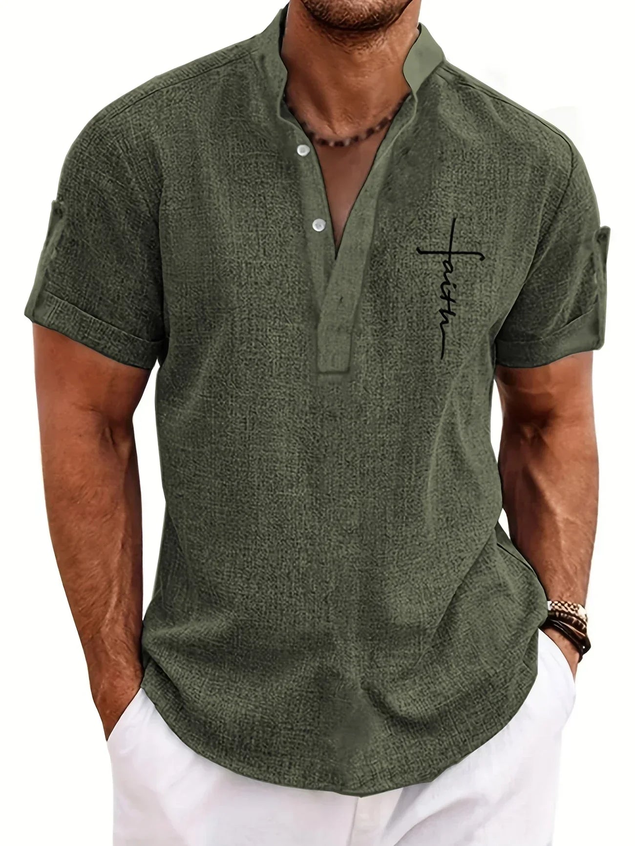 Francisco - Camisa Elegante de Manga Corta con Cuello Alto