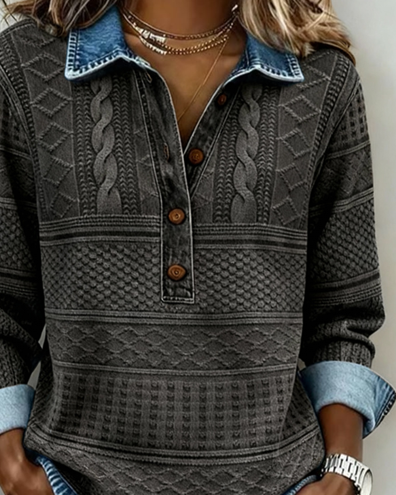 Sofia | Sudadera de punto trenzado con detalles en denim