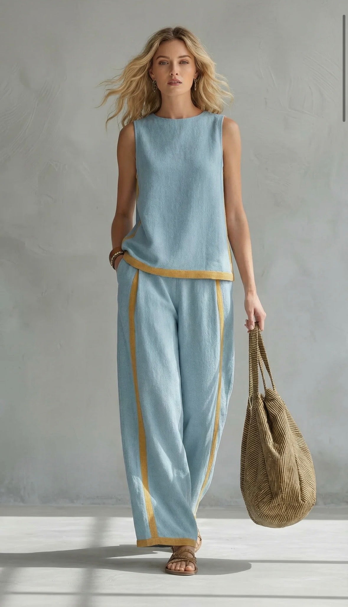 Leila – Conjunto de chaleco y pantalones gris bicolor