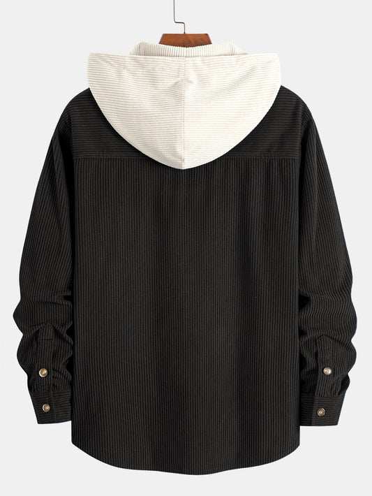 Camisa con capucha de pana de contraste de manga largaㅤ