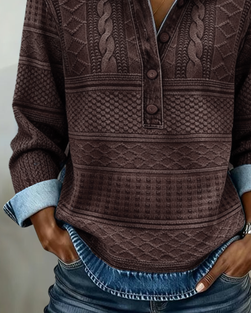 Sofia | Sudadera de punto trenzado con detalles en denim