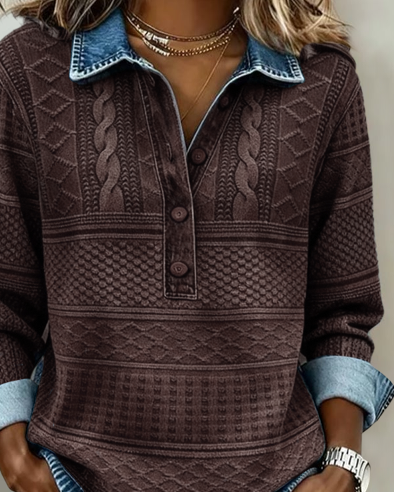 Sofia | Sudadera de punto trenzado con detalles en denim