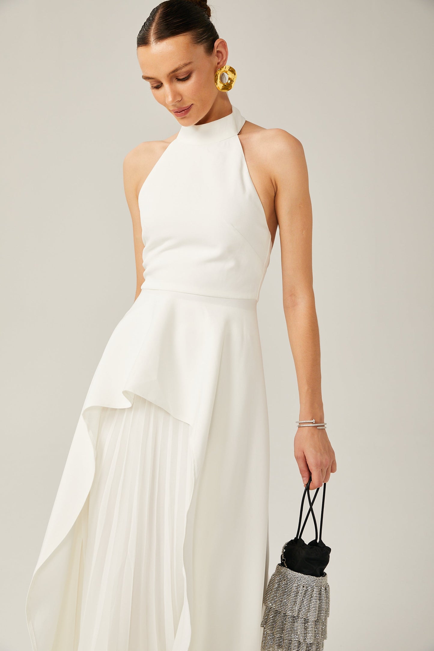 Inés Vestido largo de capas con cuello halter