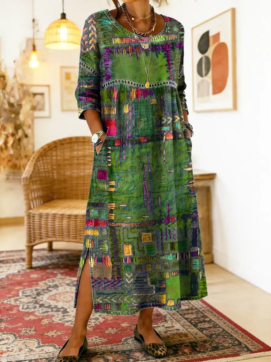 Manuela vestido Denim con patchwork étnico