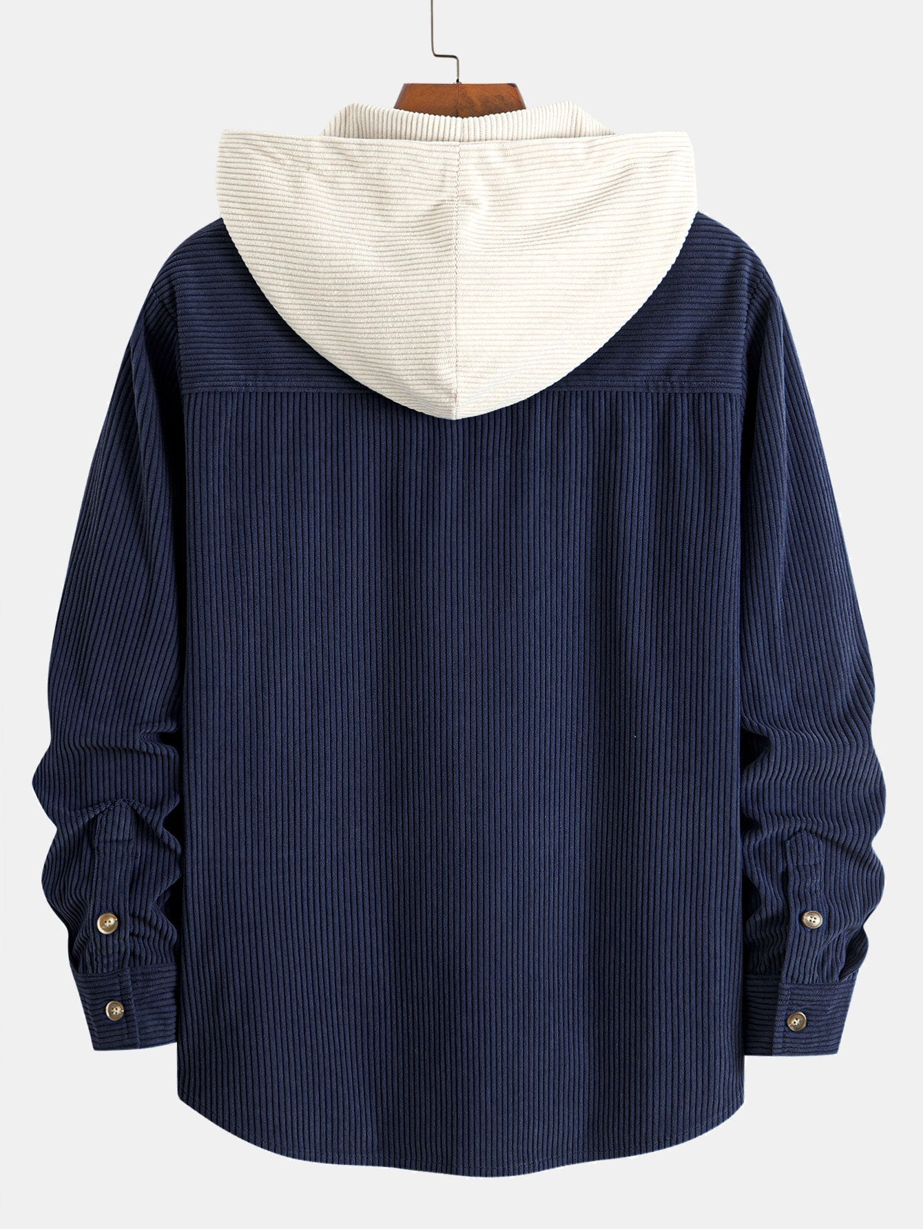 Camisa con capucha de pana de contraste de manga largaㅤㅤㅤ