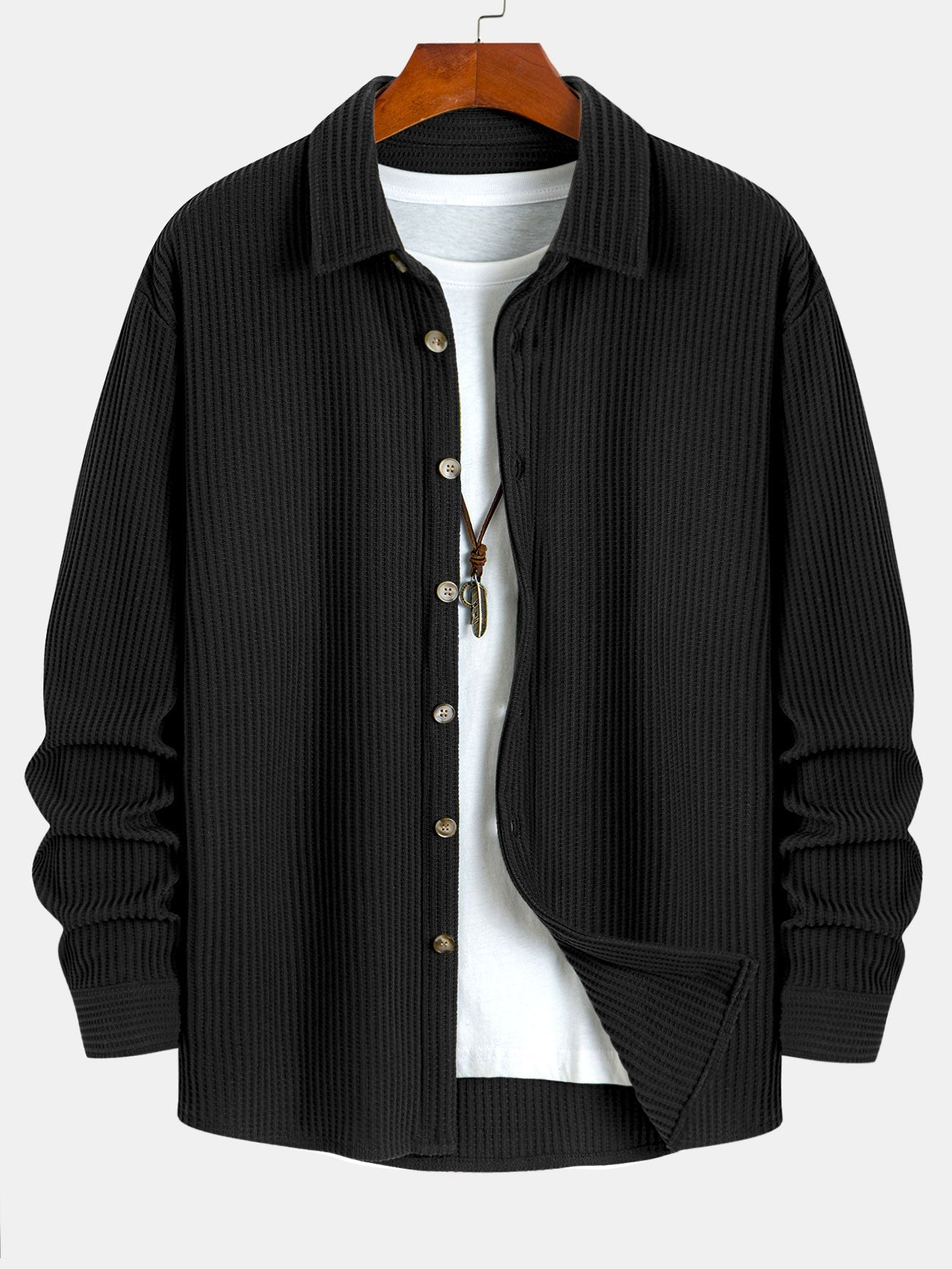 Camisa de botones con textura de gofre y mangas largas
