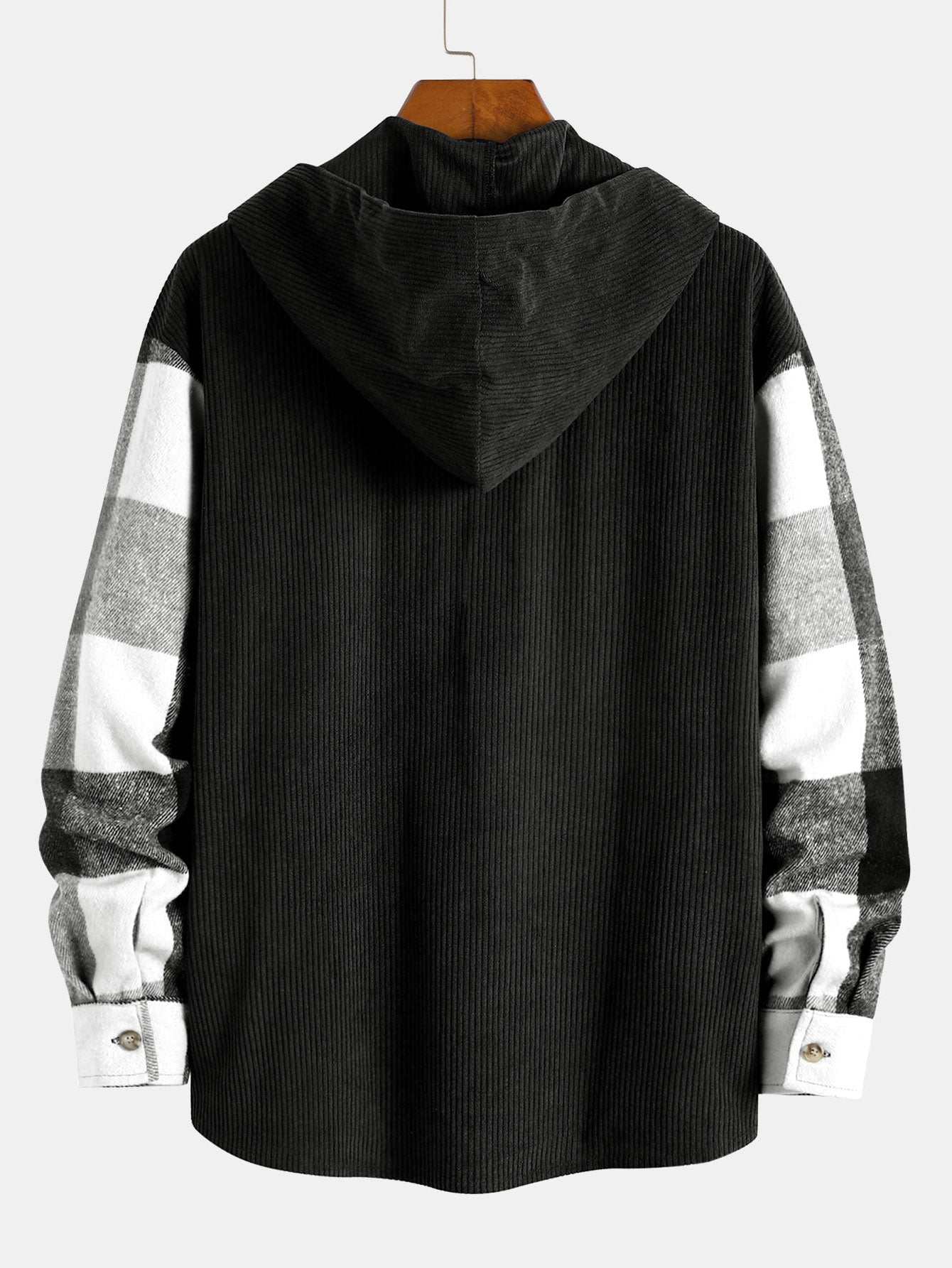 Camisa con capucha de franela a cuadros de corte relajado y corduroy