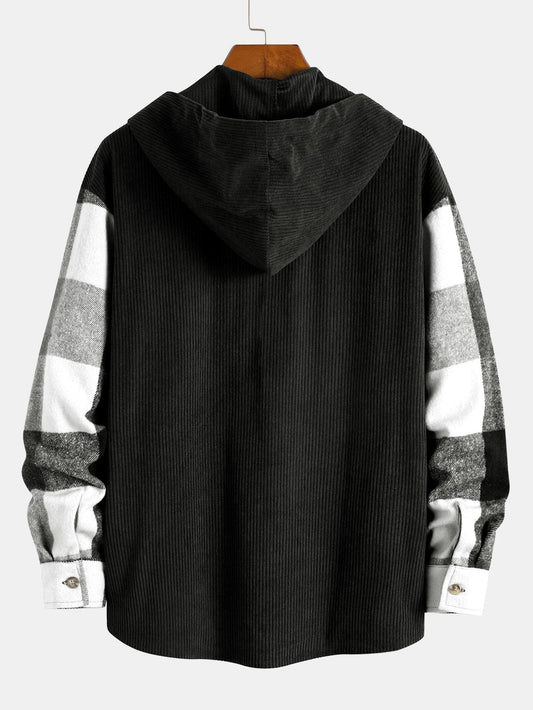 Camisa con capucha de pana de contraste de manga largaㅤㅤㅤㅤㅤ
