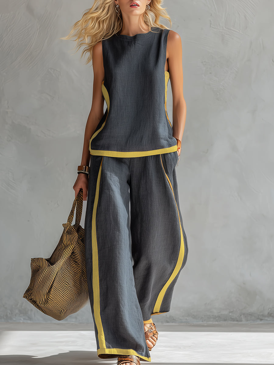 Leila – Conjunto de chaleco y pantalones gris bicolor