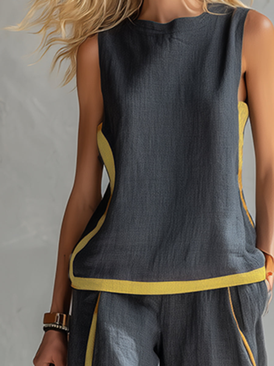 Leila – Conjunto de chaleco y pantalones gris bicolor