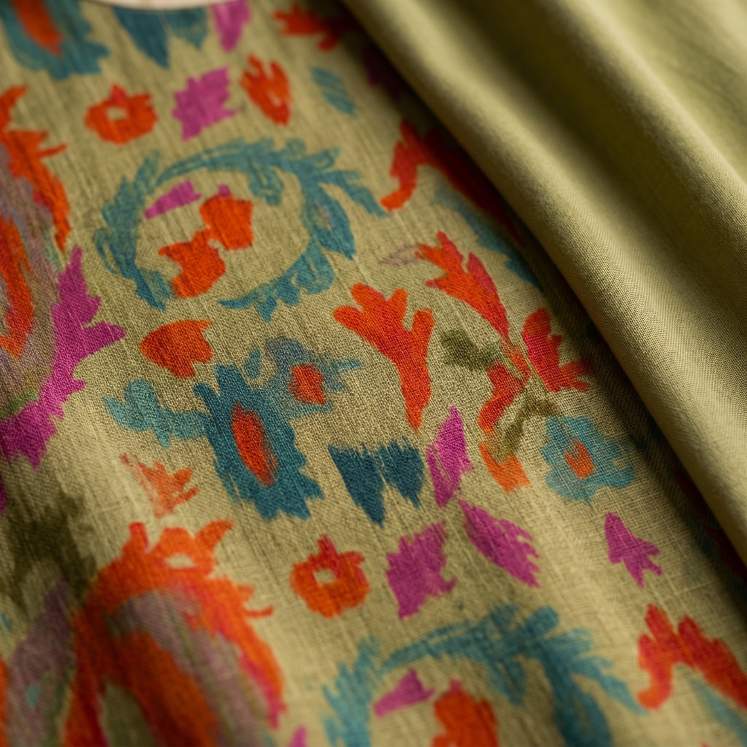Aura Étnica | Vestido largo estampado con chaleco coordinado
