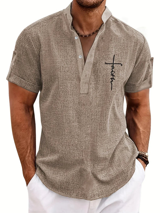 Francisco - Camisa Elegante de Manga Corta con Cuello Alto
