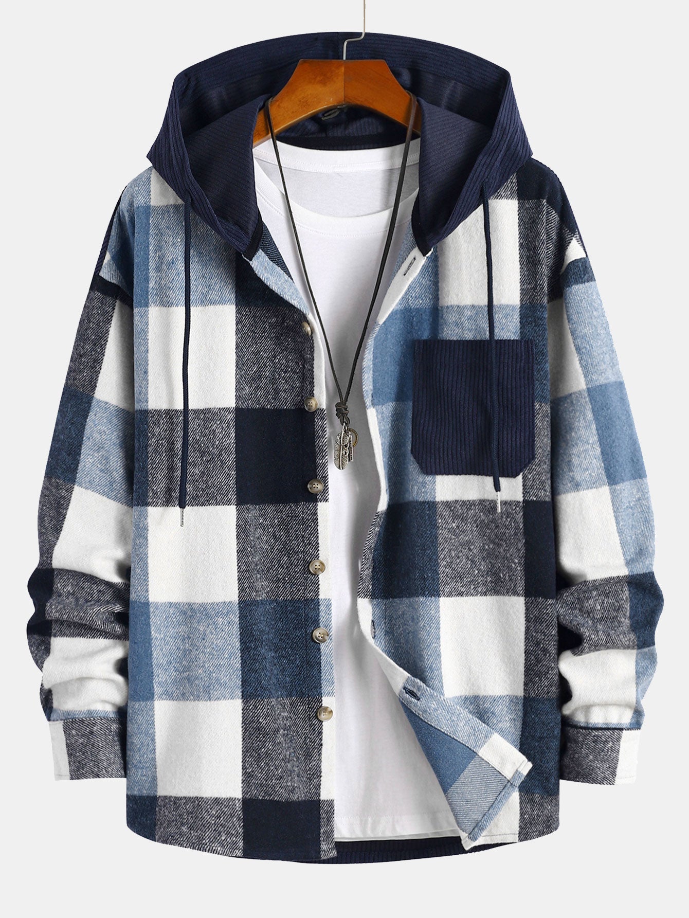 Camisa con capucha de franela a cuadros de corte relajado y corduroy