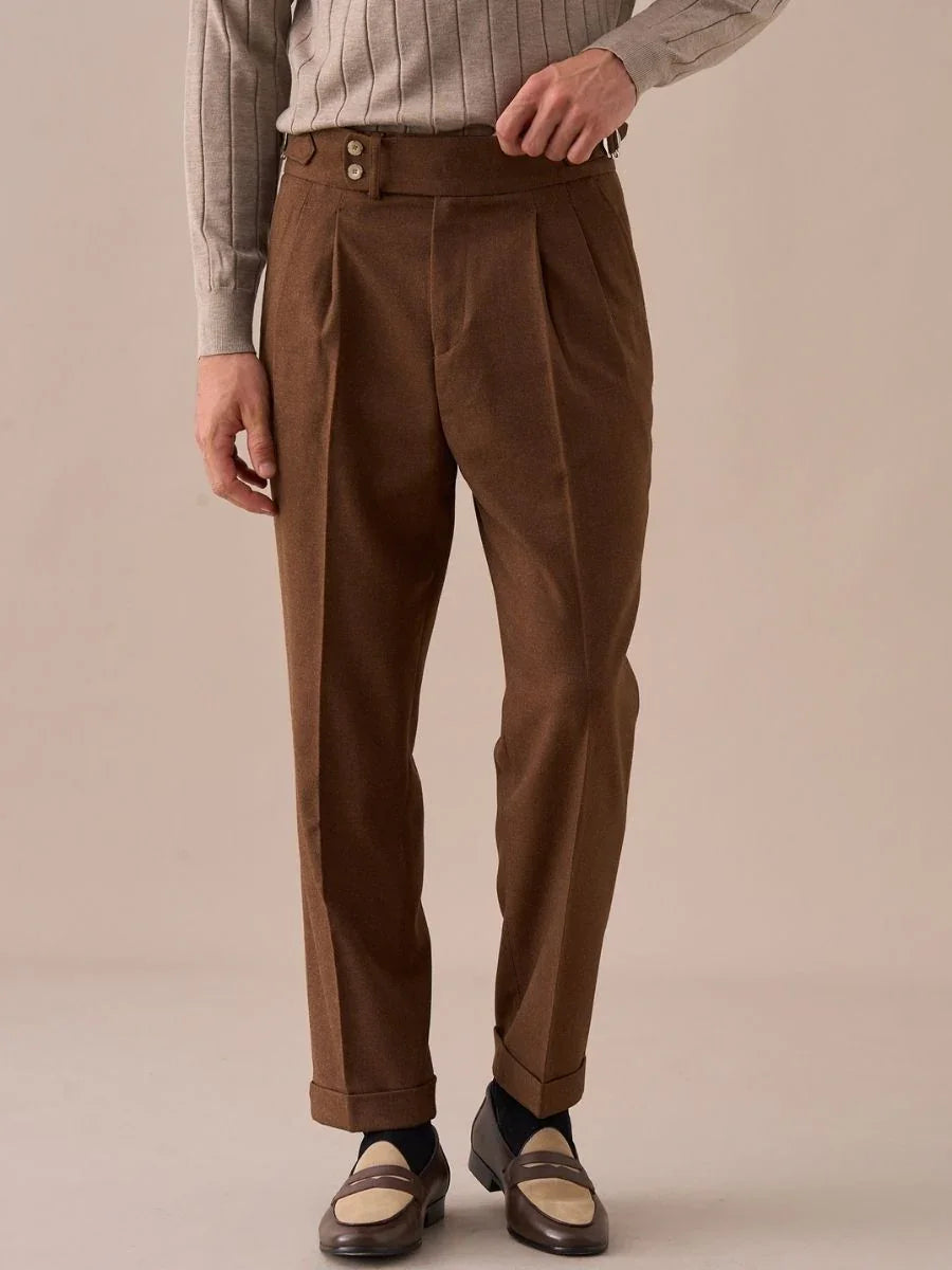 Pantalones de cintura alta con doble pliegue