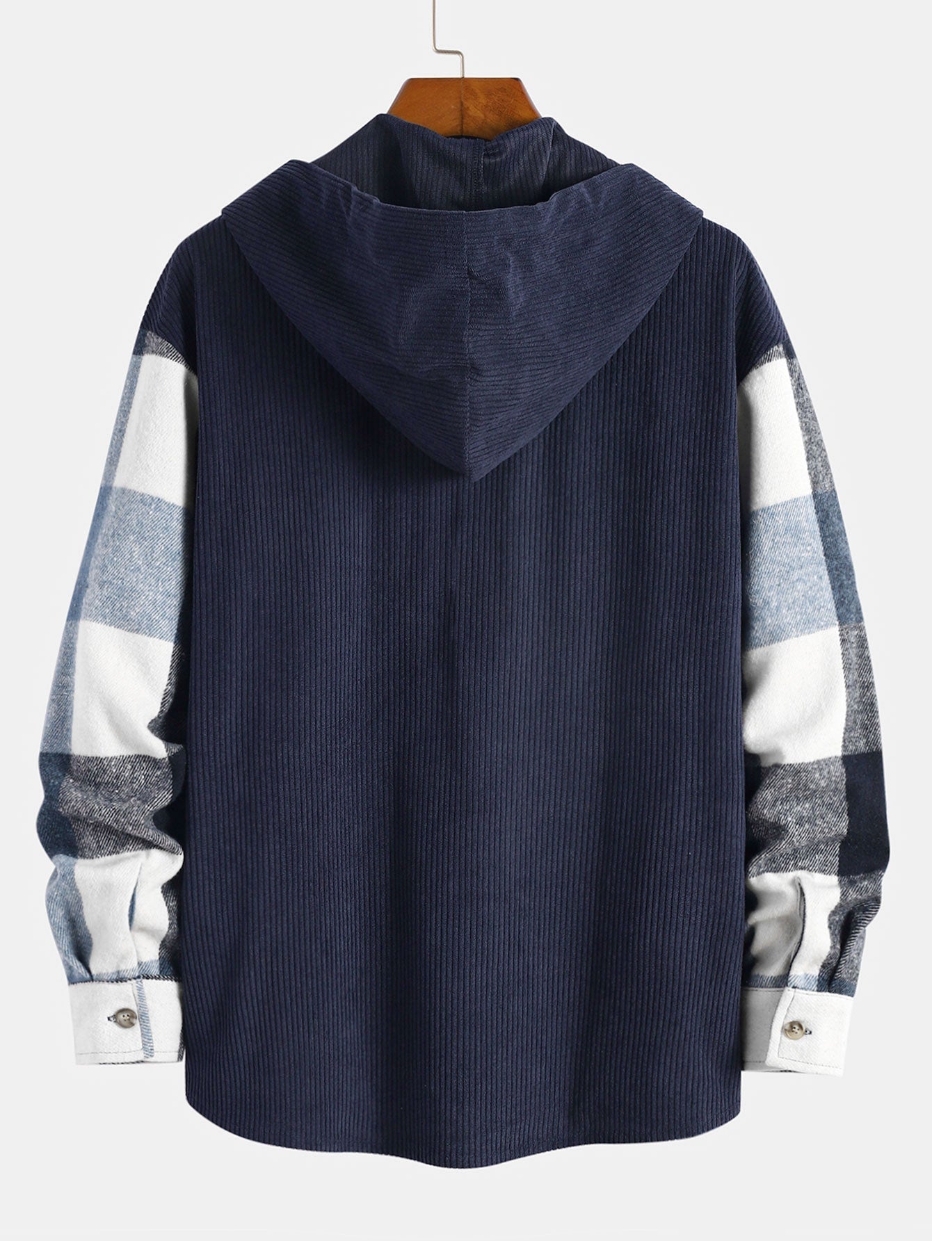 Camisa con capucha de franela a cuadros de corte relajado y corduroy