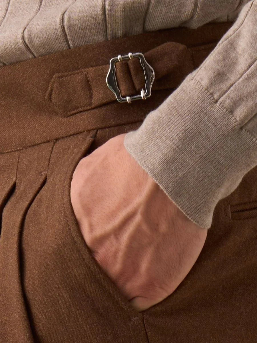 Pantalones de cintura alta con doble pliegue