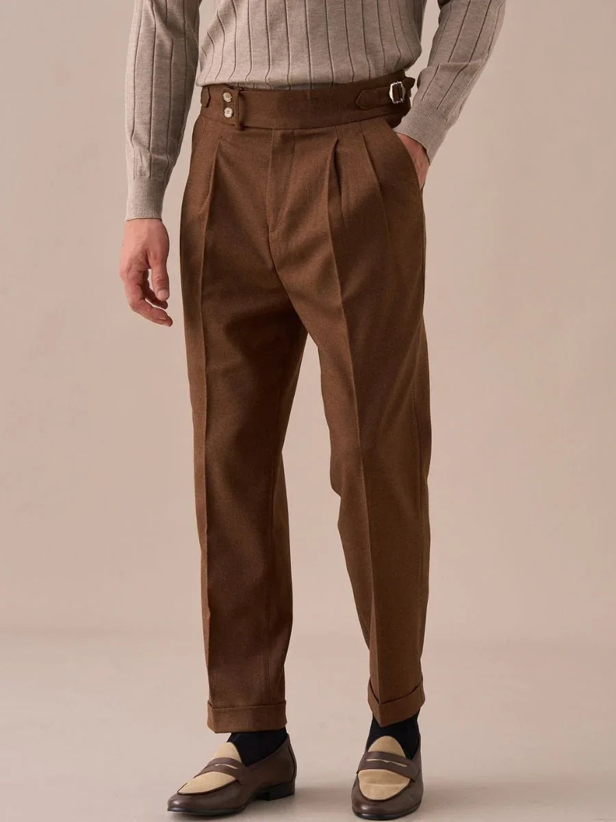 Pantalones de cintura alta con doble pliegue