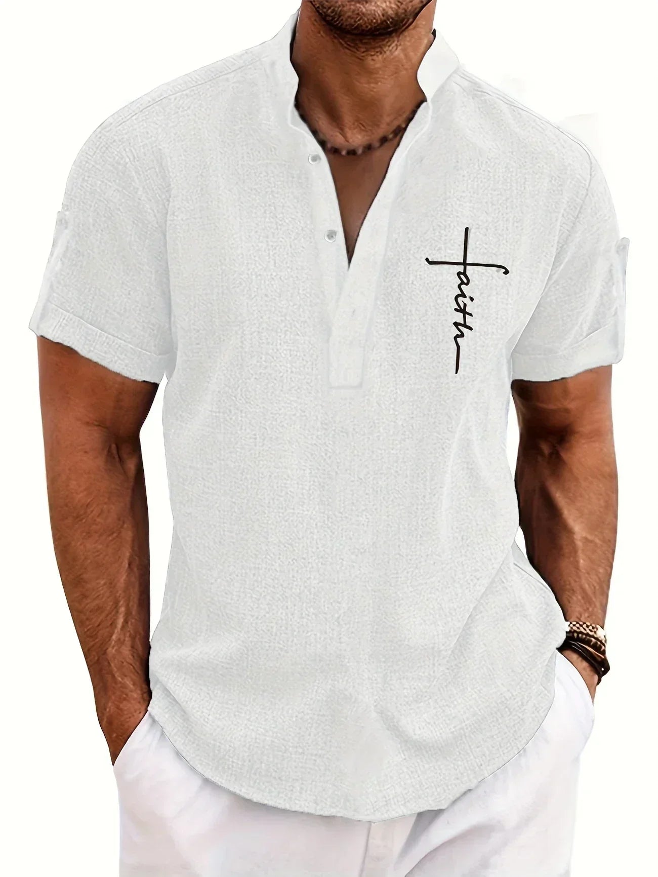 Francisco - Camisa Elegante de Manga Corta con Cuello Alto