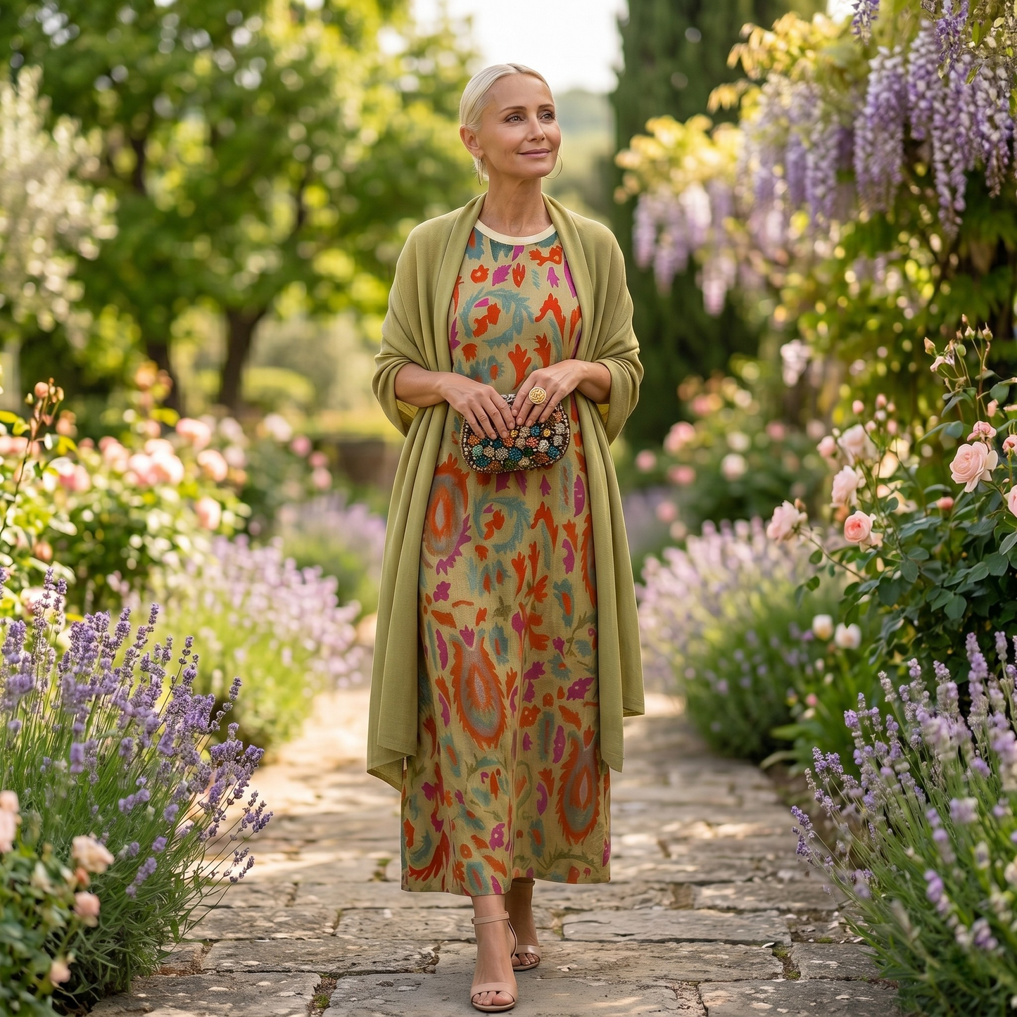 Aura Étnica | Vestido largo estampado con chaleco coordinado
