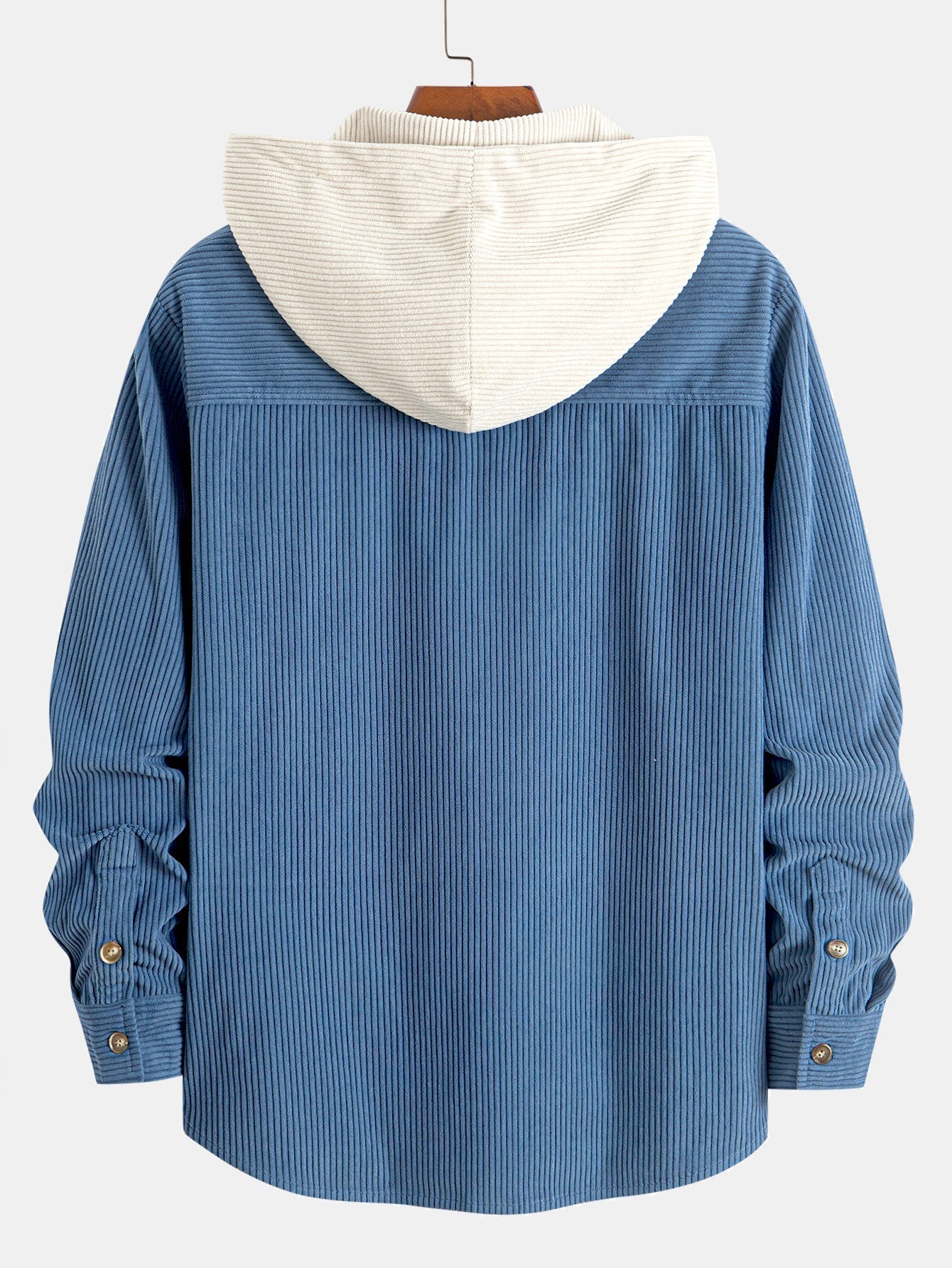 Camisa con capucha de pana de contraste de manga larga