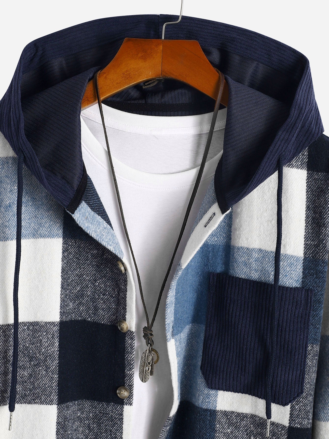 Camisa con capucha de franela a cuadros de corte relajado y corduroy