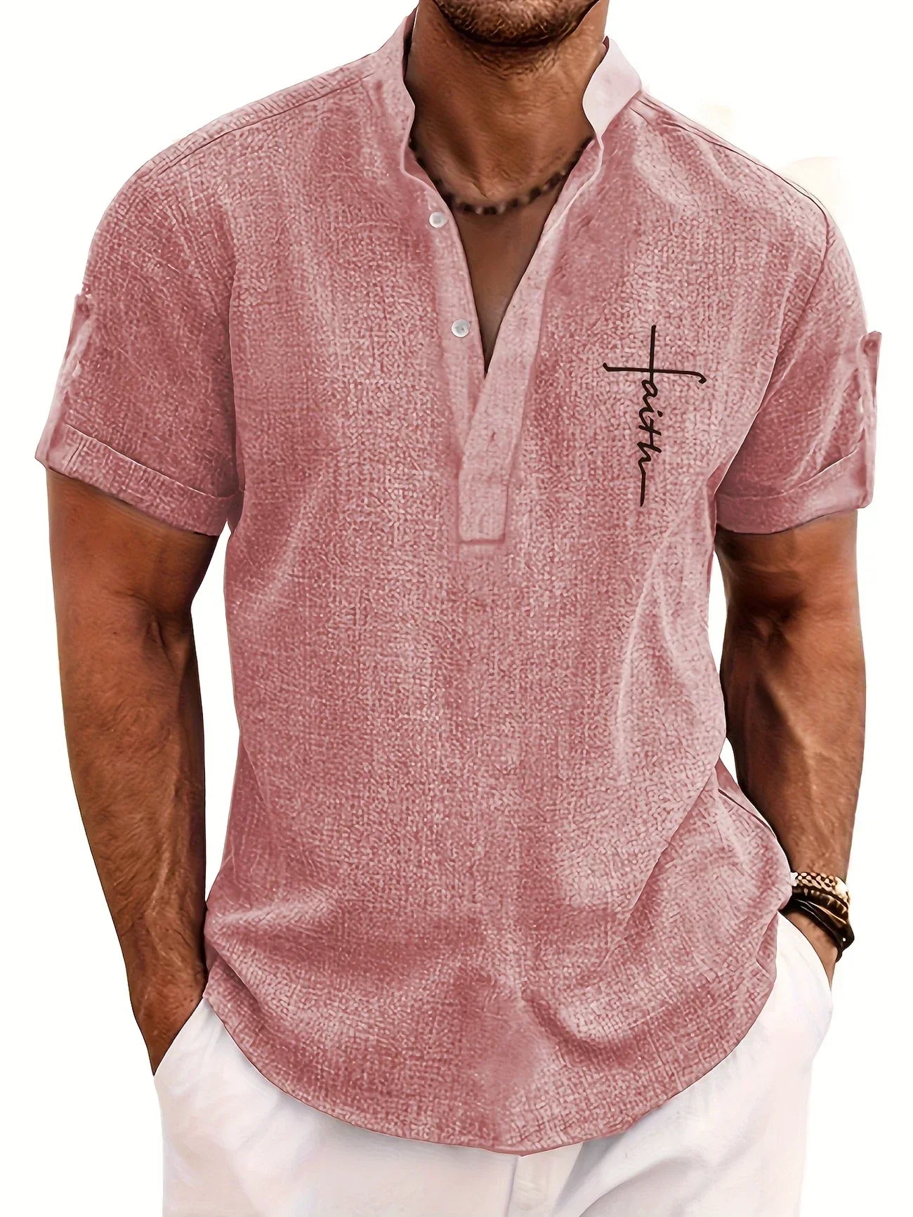 Francisco - Camisa Elegante de Manga Corta con Cuello Alto