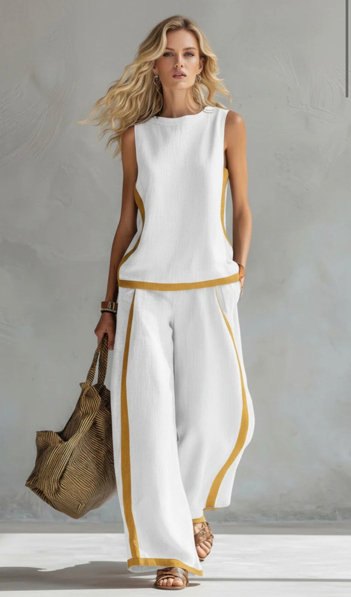 Leila – Conjunto de chaleco y pantalones gris bicolor