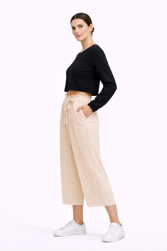 Mía | Pantalón beige de corte plisado