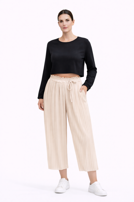 Mía | Pantalón beige de corte plisado