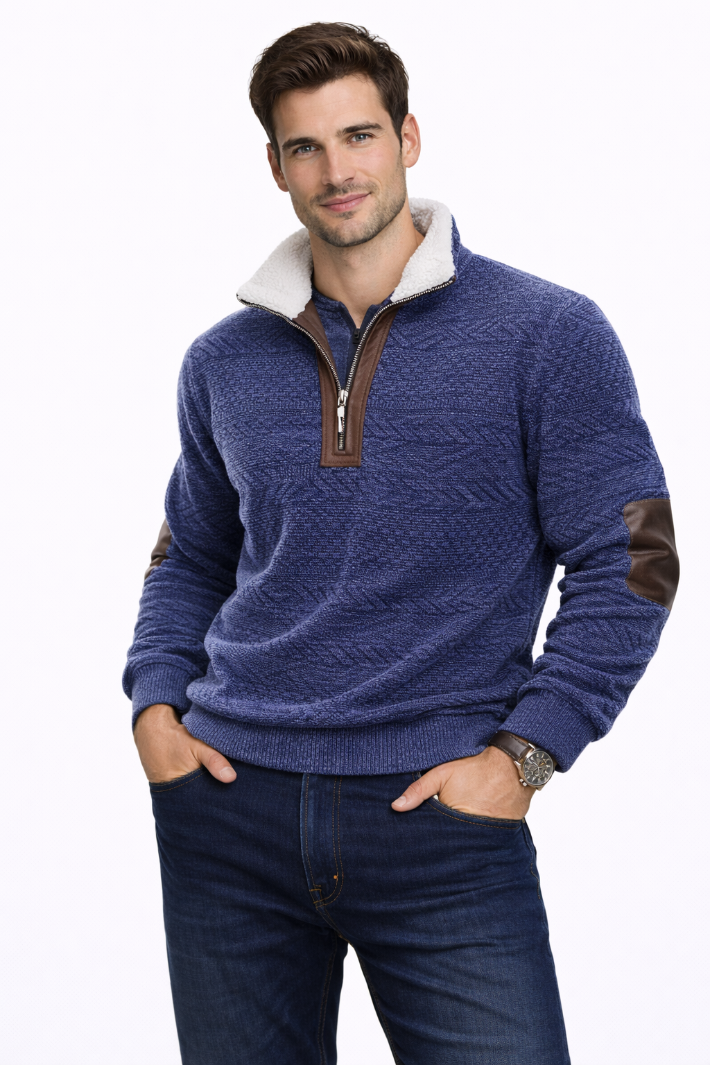 Jacobo |  Jersey con cremallera y cuello alto de pelo