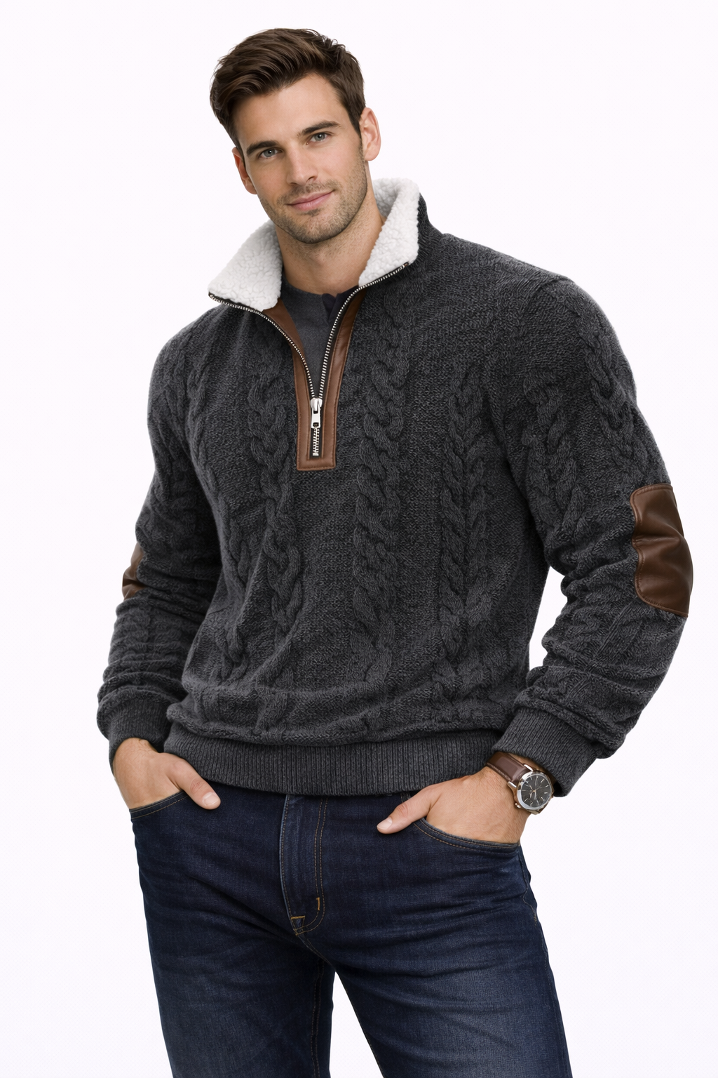 Mateo | Jersey con cremallera y cuello alto de pelo