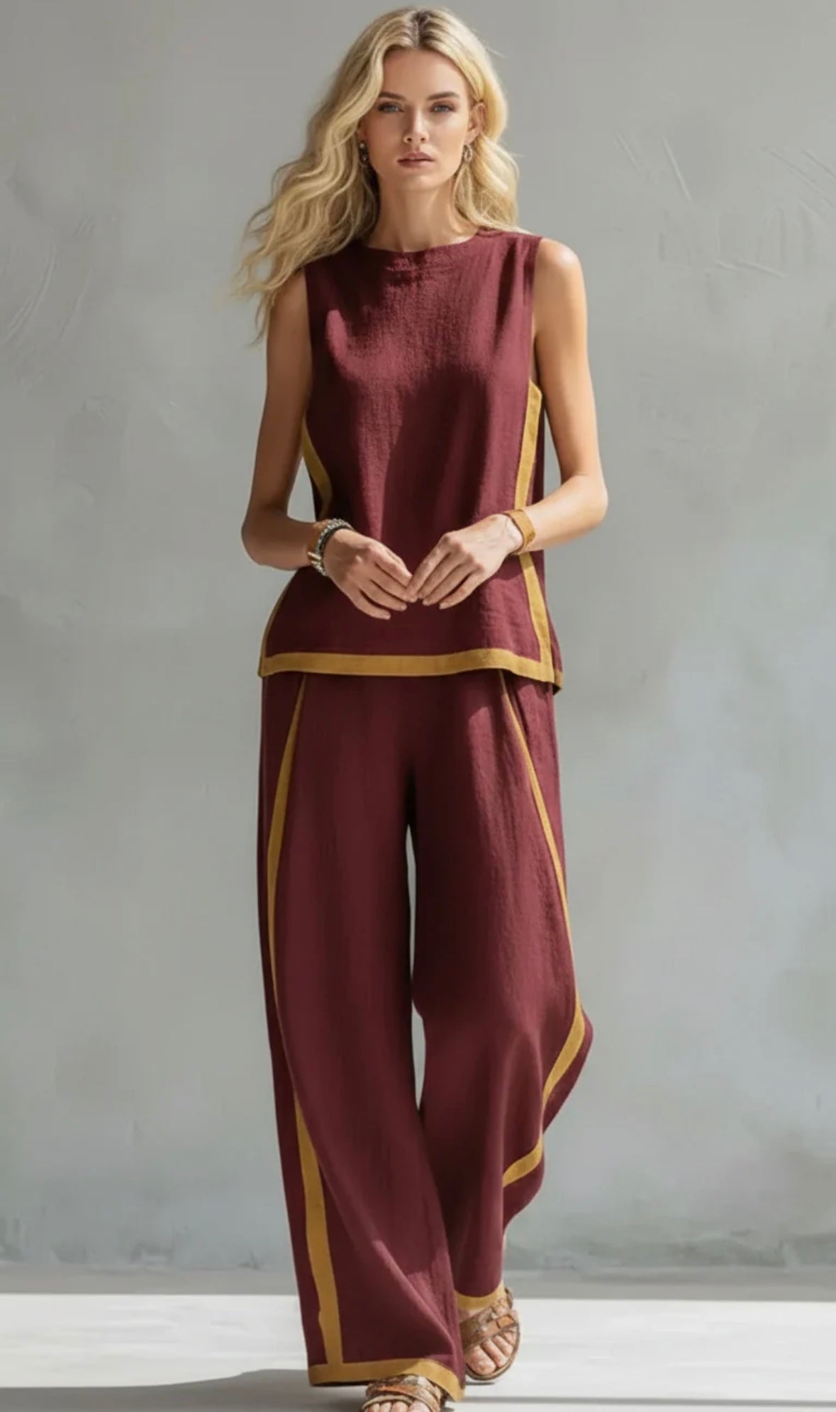 Leila – Conjunto de chaleco y pantalones gris bicolor