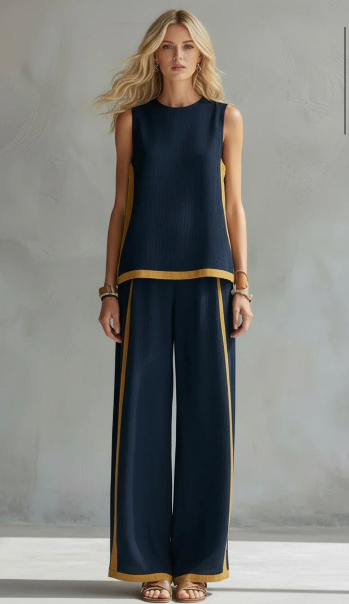 Leila – Conjunto de chaleco y pantalones gris bicolor