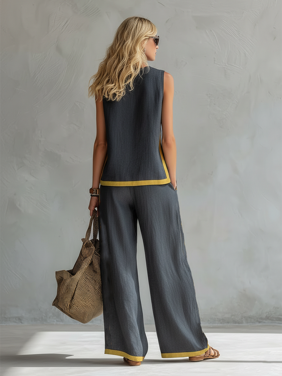 Leila – Conjunto de chaleco y pantalones gris bicolor